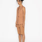 Stylera terra color fashion vest sleeveless tailored slim fit with belt styled on model