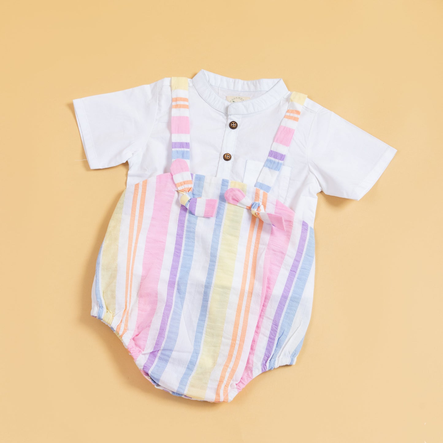 Colorful striped romper with white shirt for trendy baby clothes set by Stylera