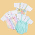 Three trendy baby clothing sets featuring colorful jumpers and white shirts for stylish infants