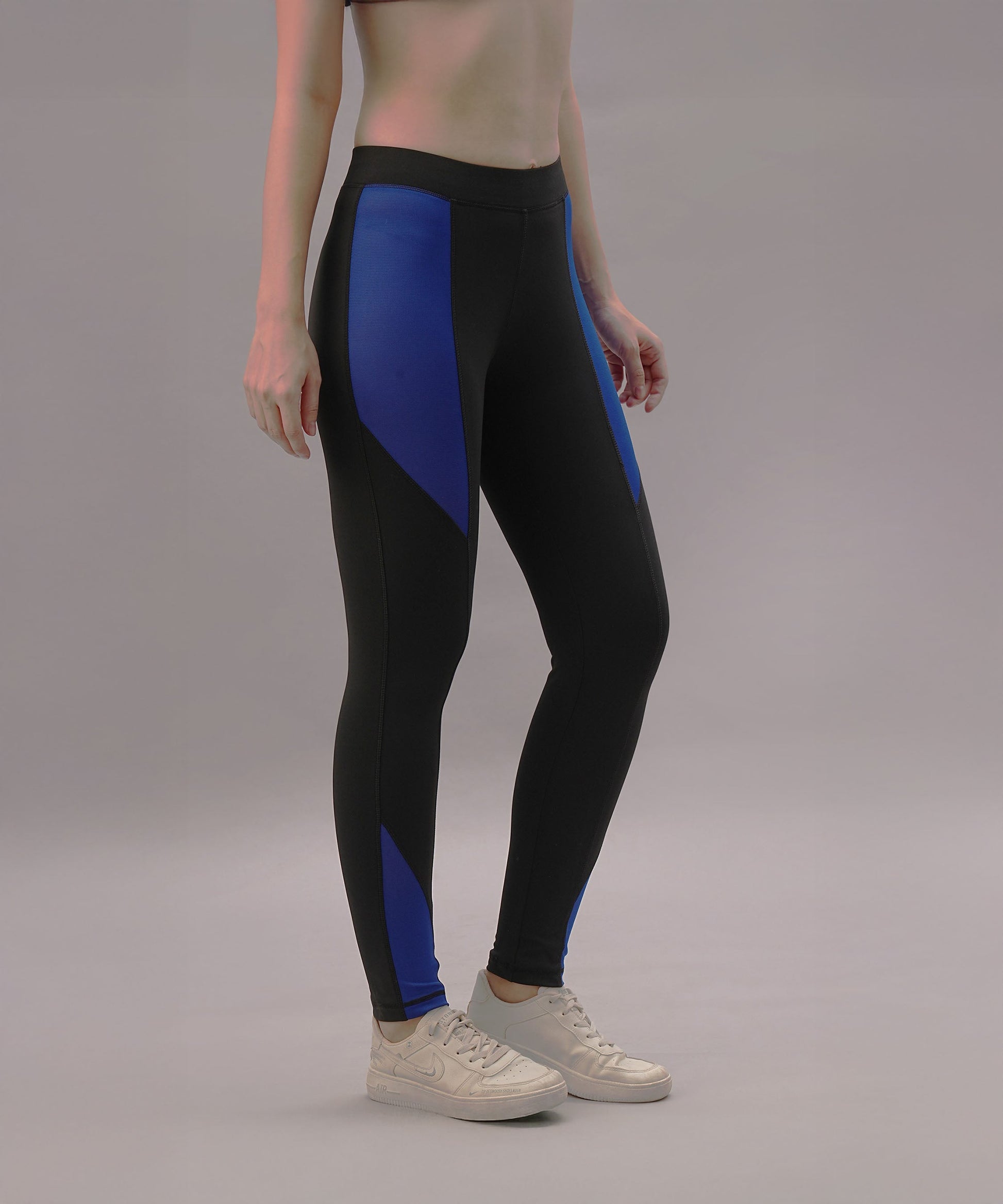Stylera trendy black blue athletic pants with stylish color blocking design for active wear