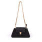 Stylish mini baguette bag in black with a gold chain strap, perfect trendy black shoulder bag for women