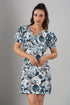 Trendy casual dresses for women featuring a floral print with a v-neckline and short puff sleeves
