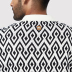 Back view of a knit polo with diamond pattern, a trendy casual polo for men by Stylera 
