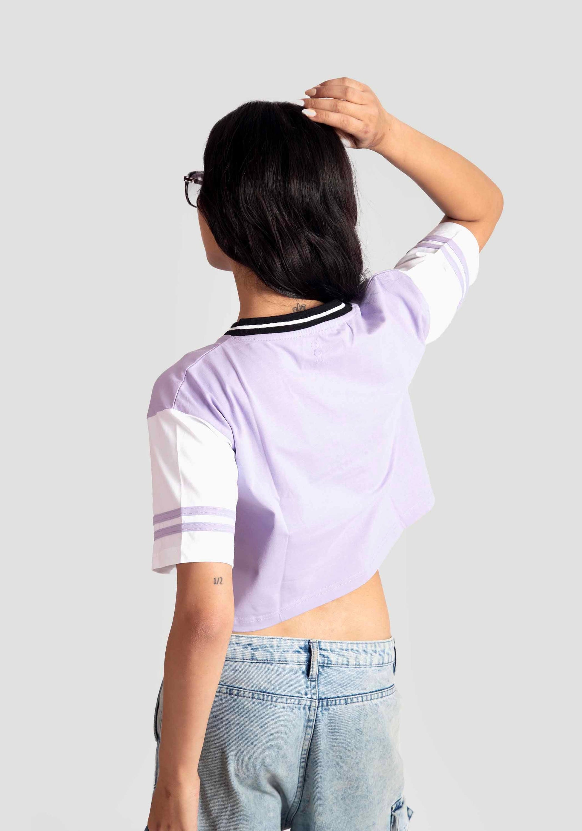 Stylera trendy casual tops for women with purple and white short sleeves and collar