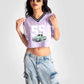 Stylera trendy casual tops for women purple cropped graphic tee with vintage car print