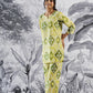 Trendy cotton two piece outfit in green and yellow with unique pattern, perfect for casual wear