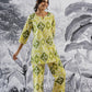Trendy cotton two piece outfit featuring a vibrant green tunic and matching pants for a stylish look