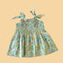 Trendy cyan casual dress with floral print and adjustable tie straps for summer wear