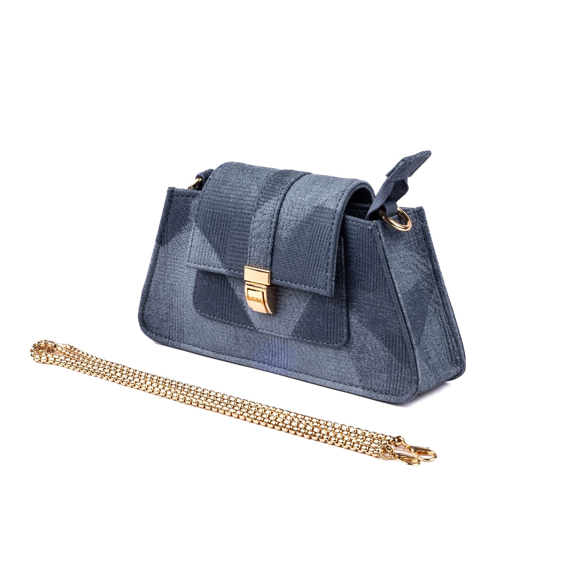 Stylera trendy denim shoulder bag with a gold chain strap and stylish design