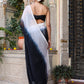 Trendy elegant party wear saree in black and white with a stylish design and flowing fabric