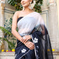 Stylera trendy elegant party wear saree in black with floral prints and stylish drape