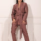 Stylera trendy ethnic blazer pant set in rose with a stylish belt and patterned design for modern elegance