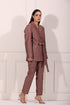 Trendy ethnic blazer pant set in maroon with a stylish tie detail and elegant pattern for chic occasions
