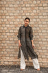 Trendy ethnic wear for women featuring a striped black and white long kurta paired with white pants