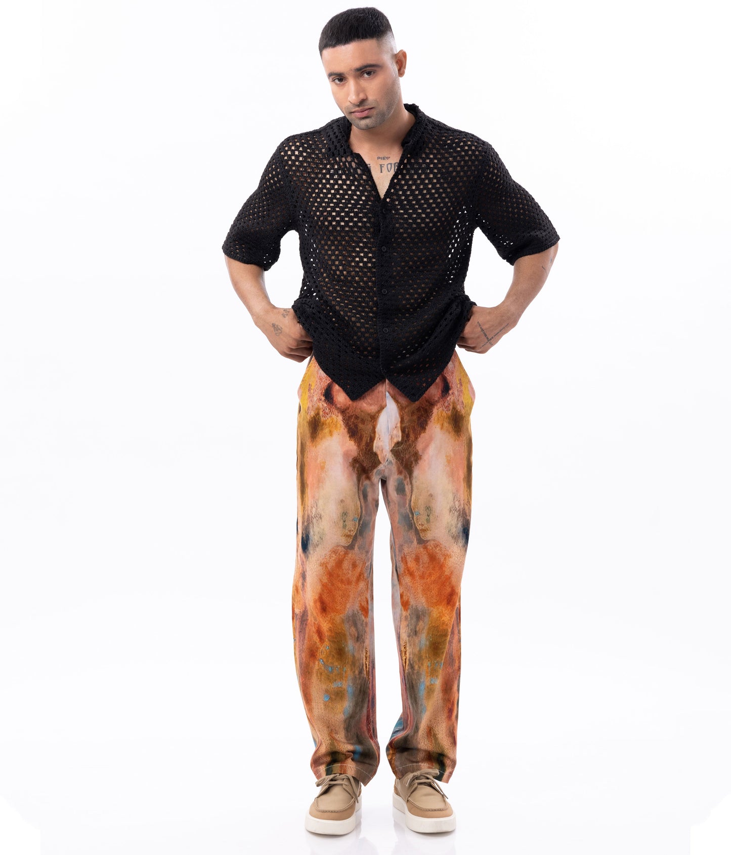 Stylera trendy fire design pants featuring a vibrant multicolor pattern for a bold and stylish look