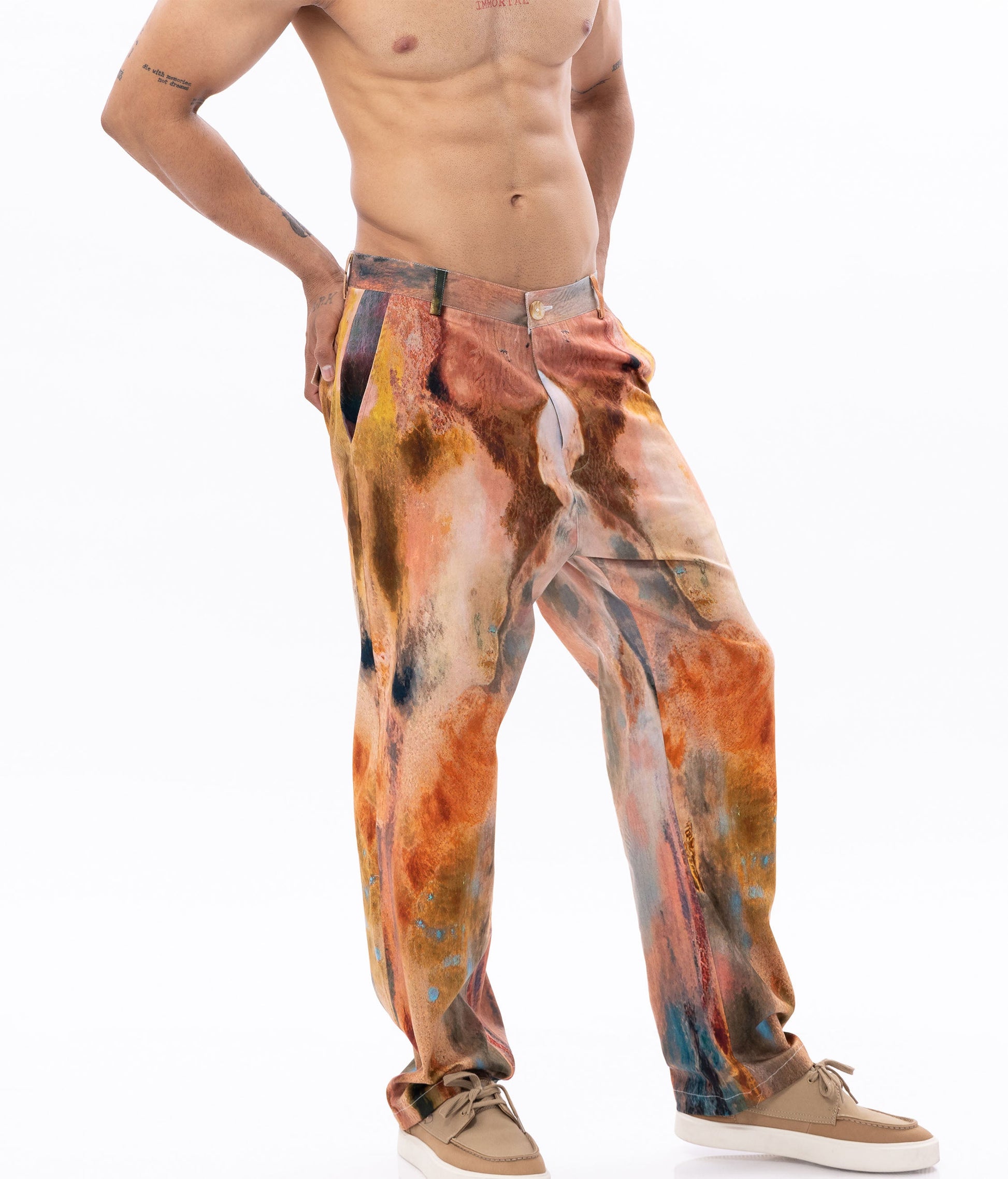 Stylera trendy fire design pants in vibrant colors, perfect for a stylish summer look