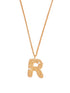 Stylera trendy gold R pendant necklace textured beaded R pendant with pearl accent on delicate chain