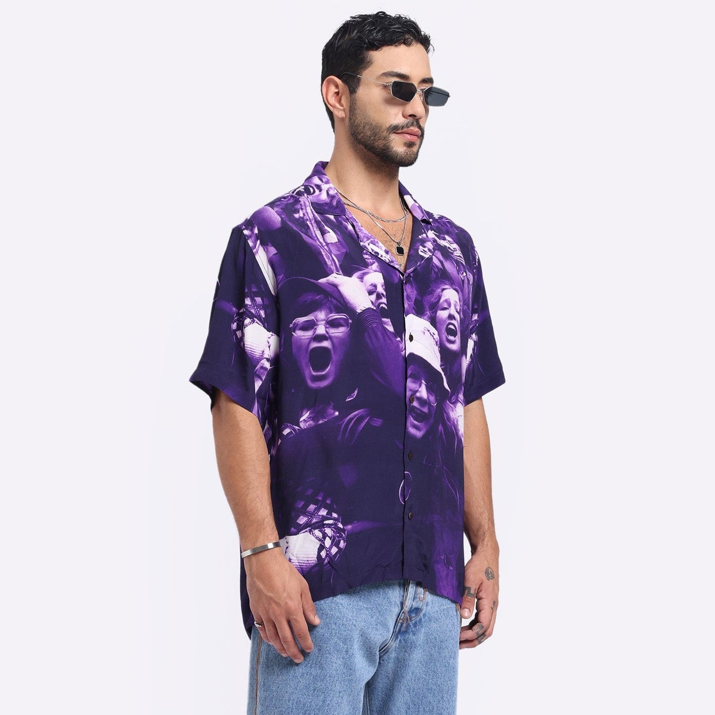 Stylera trendy graphic shirts for men in purple with a striking fan-inspired design