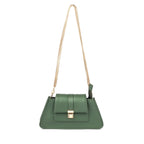 Trendy green handbag with a sleek design and gold chain strap for stylish outings