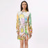 Stylera trendy long sleeve dress for spring featuring a colorful artistic print and a belted waist