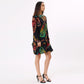 Stylera trendy long sleeve dress for women with colorful print and tiered hemline