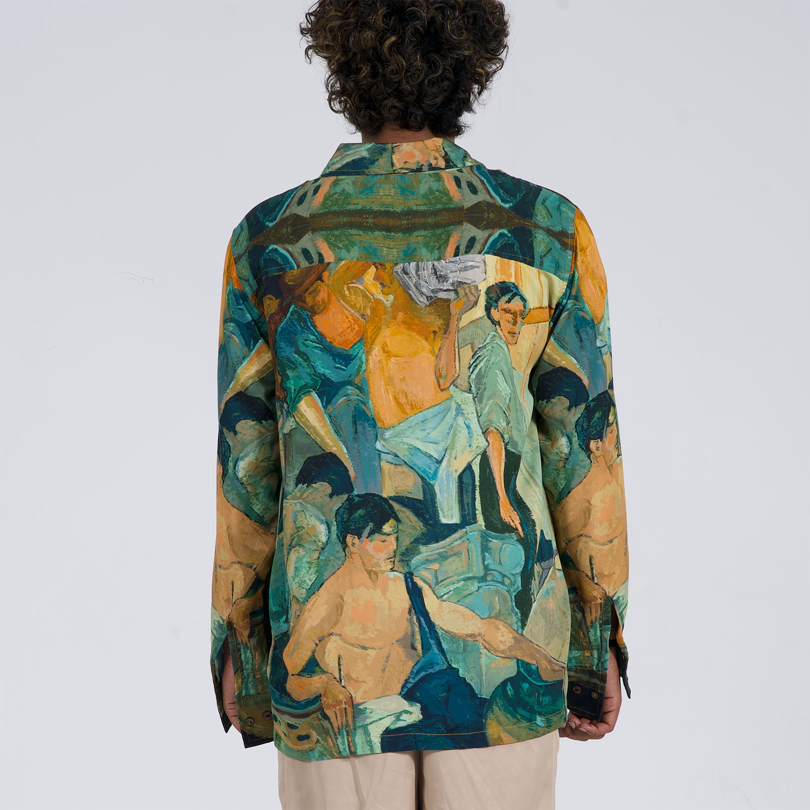 Colorful Stylera trendy long sleeve shirts for men featuring artistic print and relaxed fit