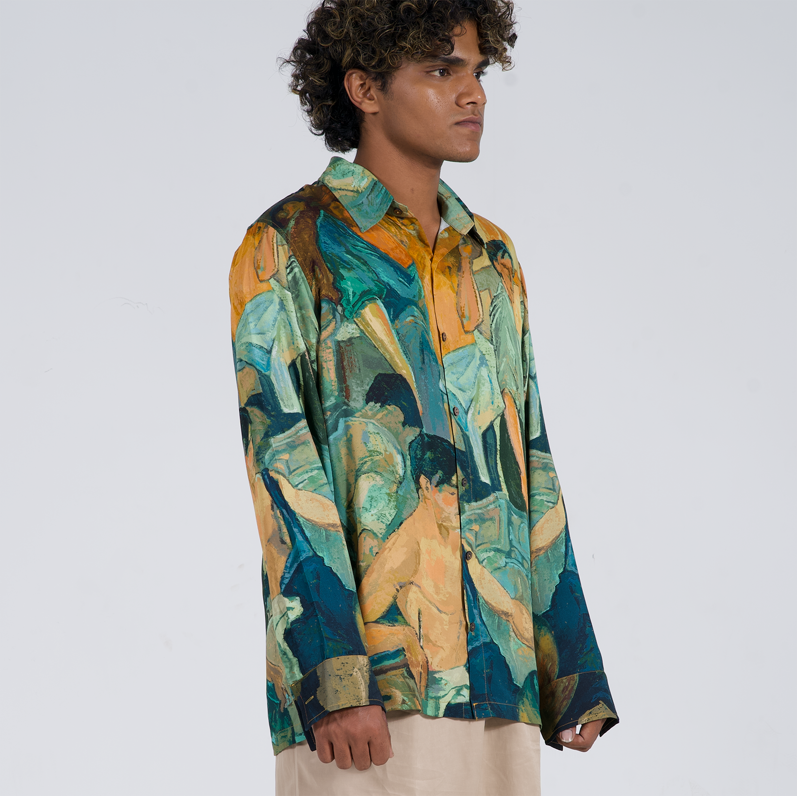 Stylera trendy long sleeve shirts for men in vibrant artistic print, perfect for casual outings