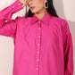Trendy matching outfits for women featuring a vibrant pink gradient button-up shirt by Stylera