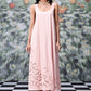 Stylera pink sleeveless scoop neck trendy maxi dress for women with laser cut floral hem