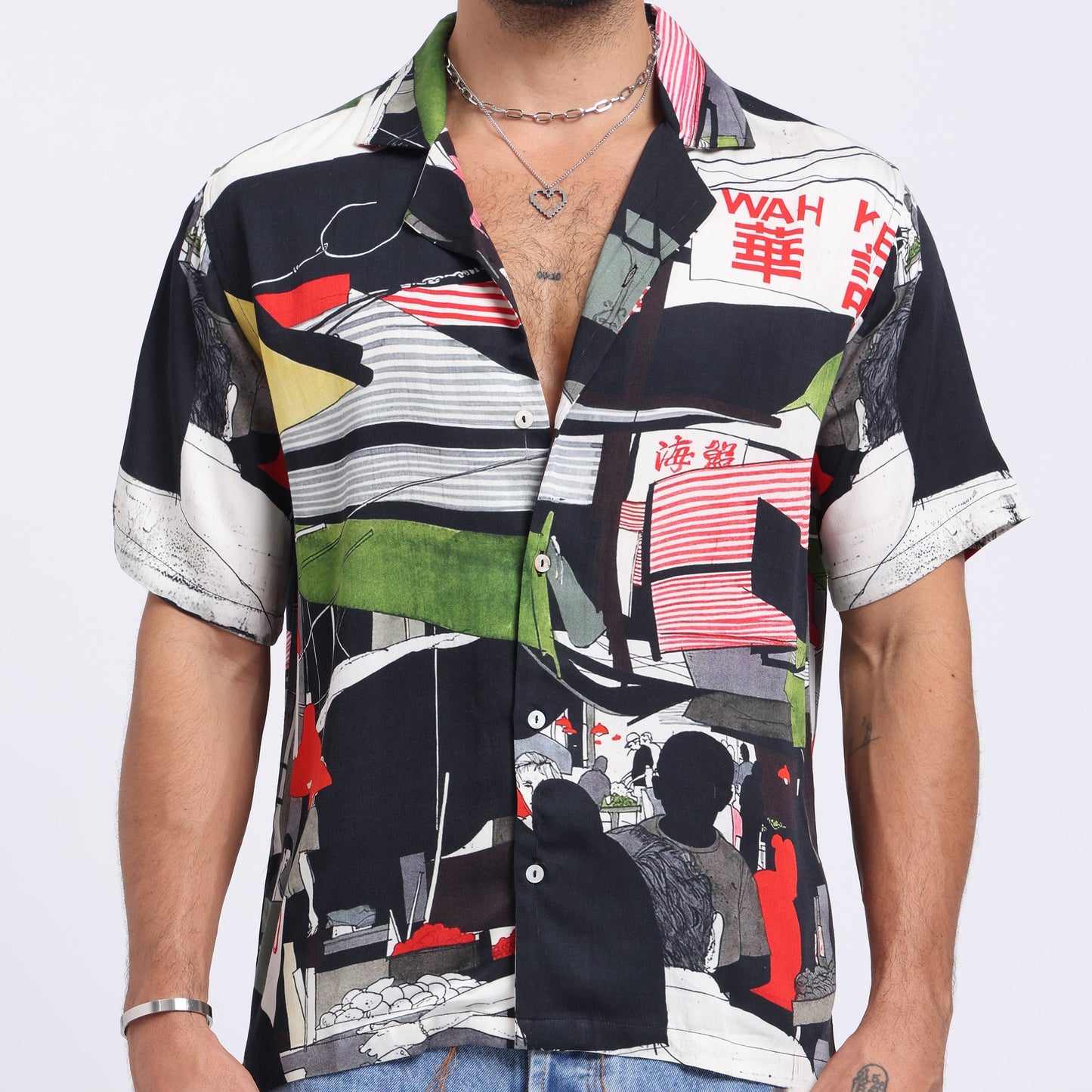 Stylera trendy men's casual shirts featuring a vibrant graphic print and short sleeves