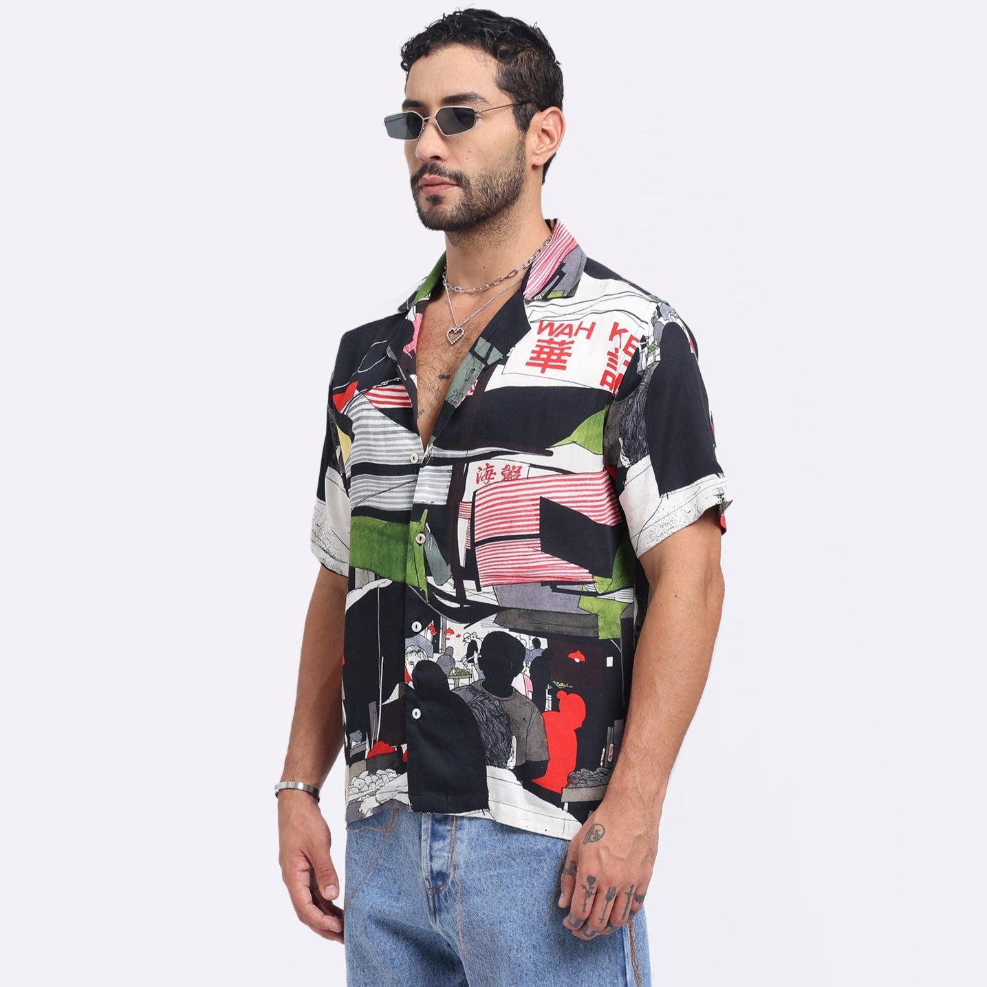 Stylera trendy men's casual shirts featuring a colorful graphic design and a modern fit
