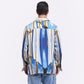 Trendy men's long sleeve shirt in blue and gold geometric patterns for stylish casual wear