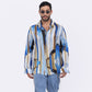 Trendy men's long sleeve shirt with a blue and beige striped pattern, perfect for casual wear