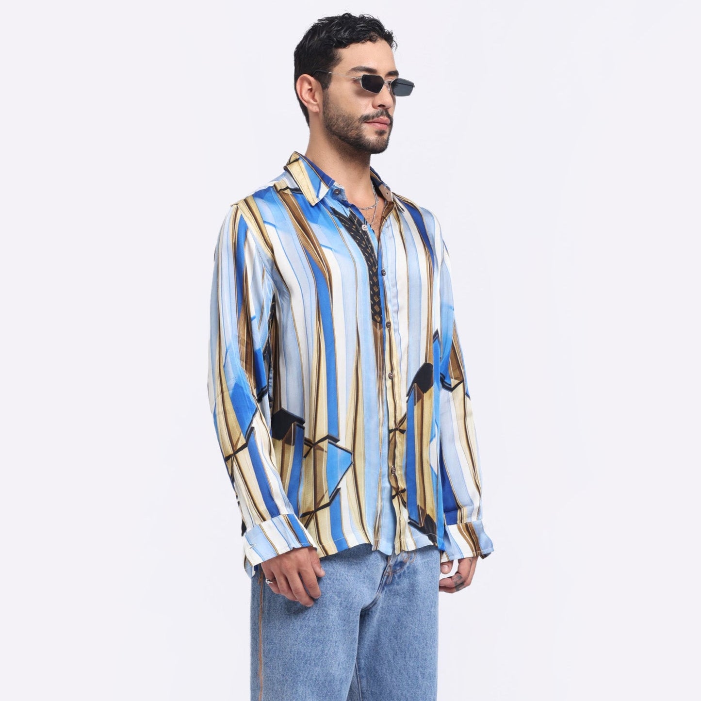 Stylera trendy men's long sleeve shirt with a vibrant striped pattern, perfect for casual outings