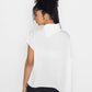 Stylera white trendy minimalist women’s top with asymmetrical hem and short sleeves