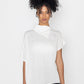 Contemponari trendy minimalist women’s top in white with asymmetrical collar and relaxed fit