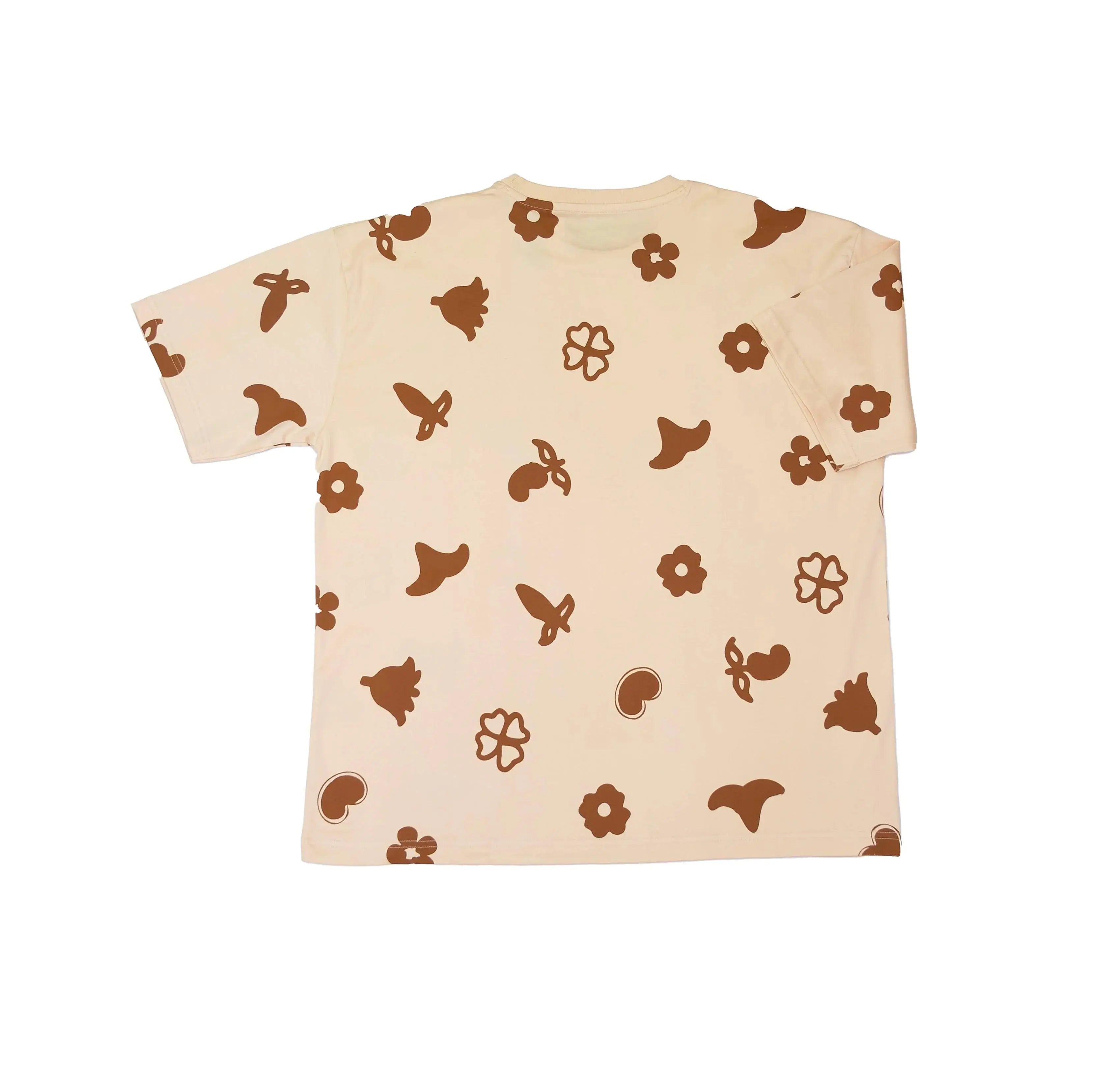 Stylstpls trendy oversized t-shirt for summer featuring a playful brown print on a light background