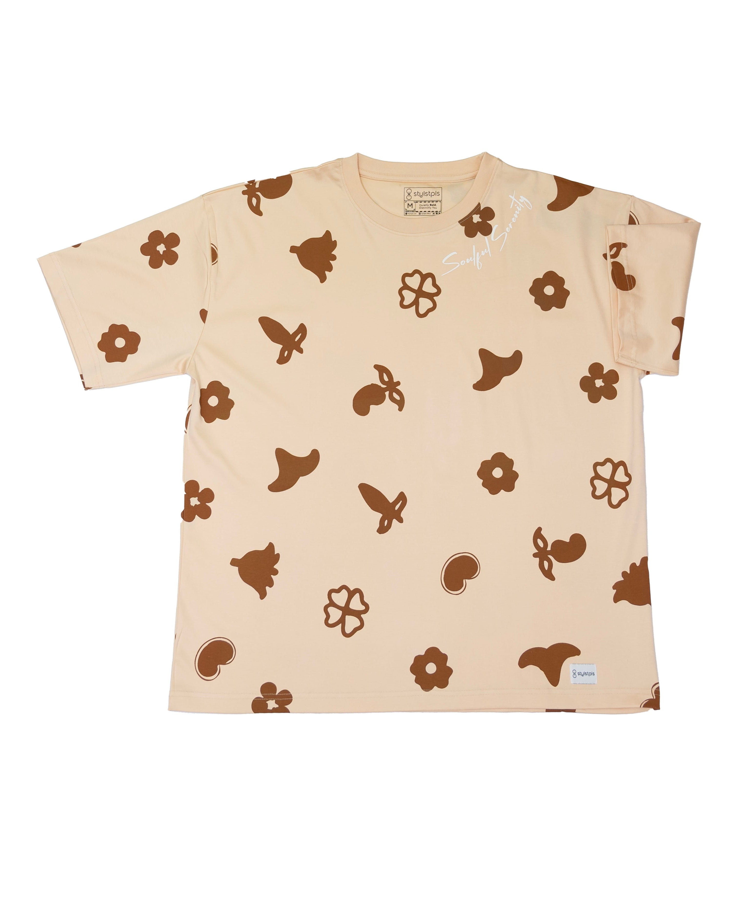Stylstpls trendy oversized t-shirt for summer in beige with playful brown patterns