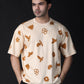 Stylstpls trendy oversized t-shirt for summer with unique floral print in beige and brown colors