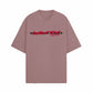 Stylera mauve oversized crewneck tee with black and red logo across chest trendy oversized t-shirt for women