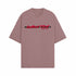 Stylera mauve oversized crewneck tee with black and red logo across chest trendy oversized t-shirt for women