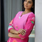 Trendy printed co-ord set for women featuring vibrant floral designs and three-quarter sleeves