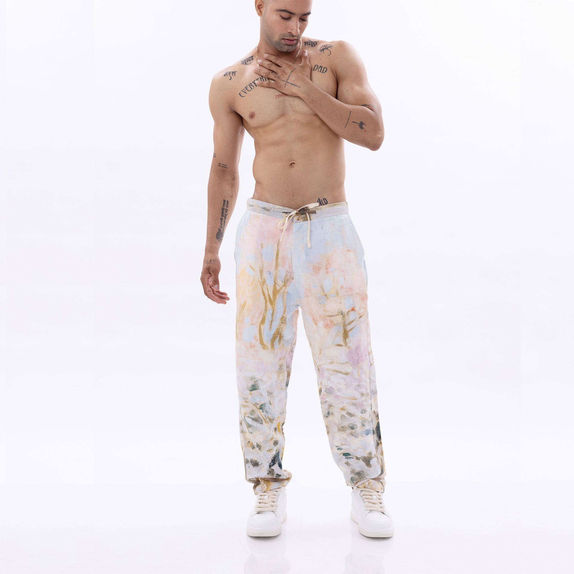 Stylera trendy relaxed fit pants featuring a colorful abstract design for a comfortable and stylish look