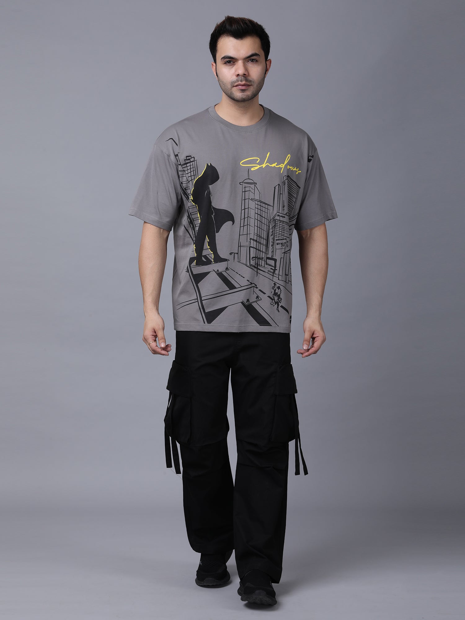 Stylstpls trendy statement oversized t-shirt in gray with urban graphic design and bold lettering