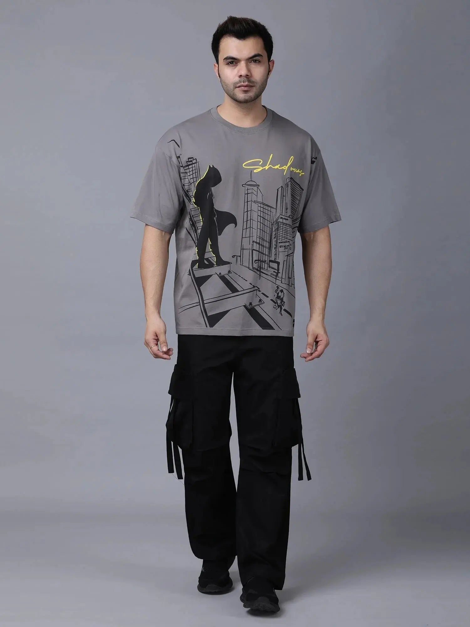 Stylstpls trendy statement oversized t-shirt in gray with urban graphic design and bold lettering