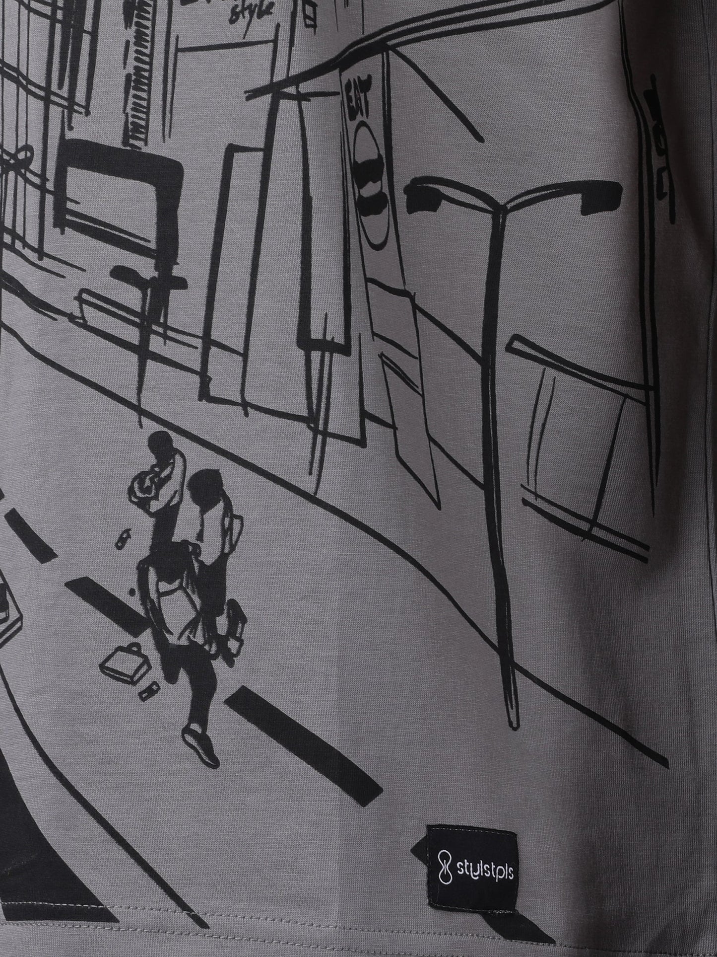 Stylstpls trendy statement oversized t-shirt with graphic street art design in gray