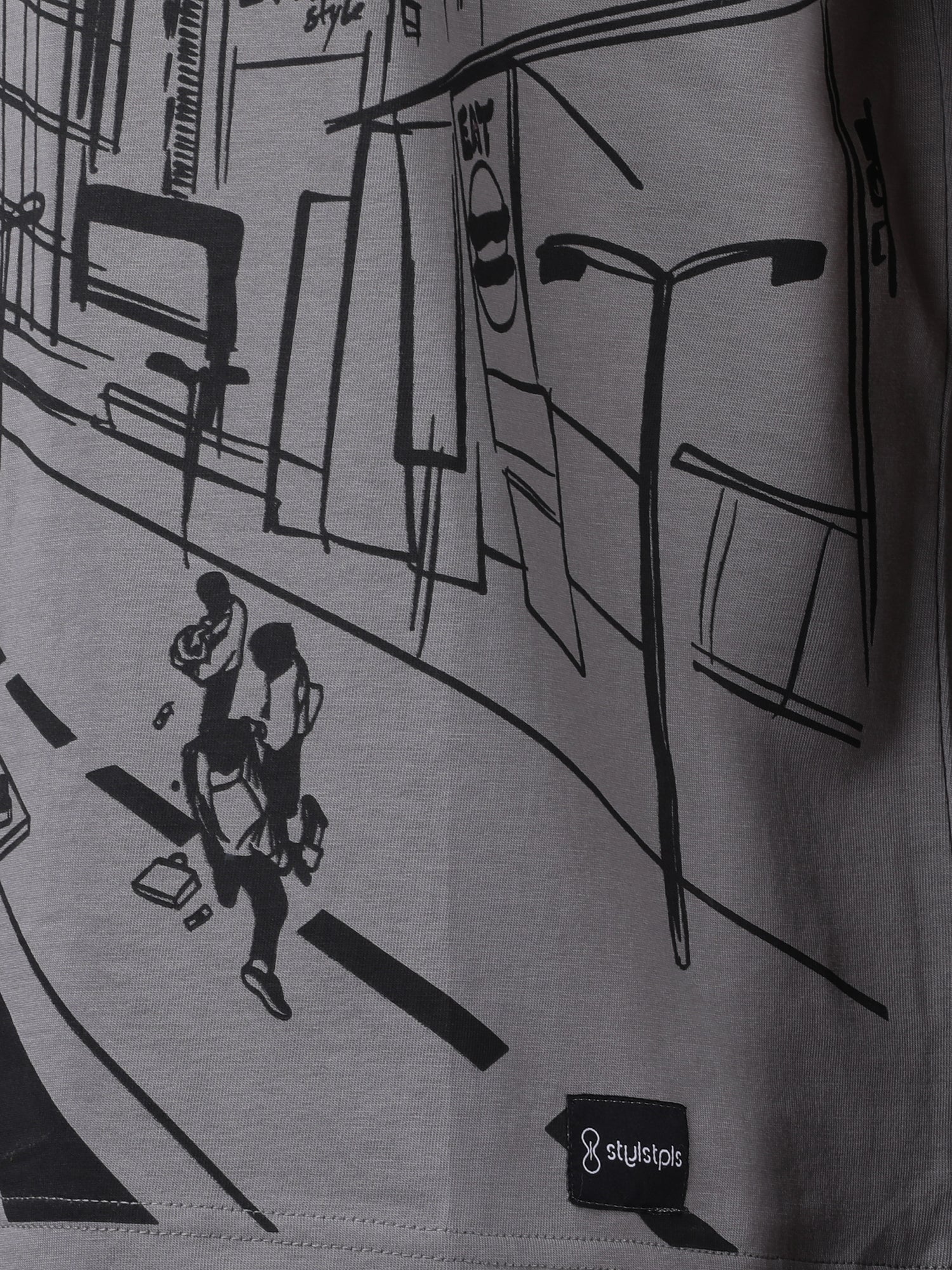 Stylstpls trendy statement oversized t-shirt with graphic street art design in gray