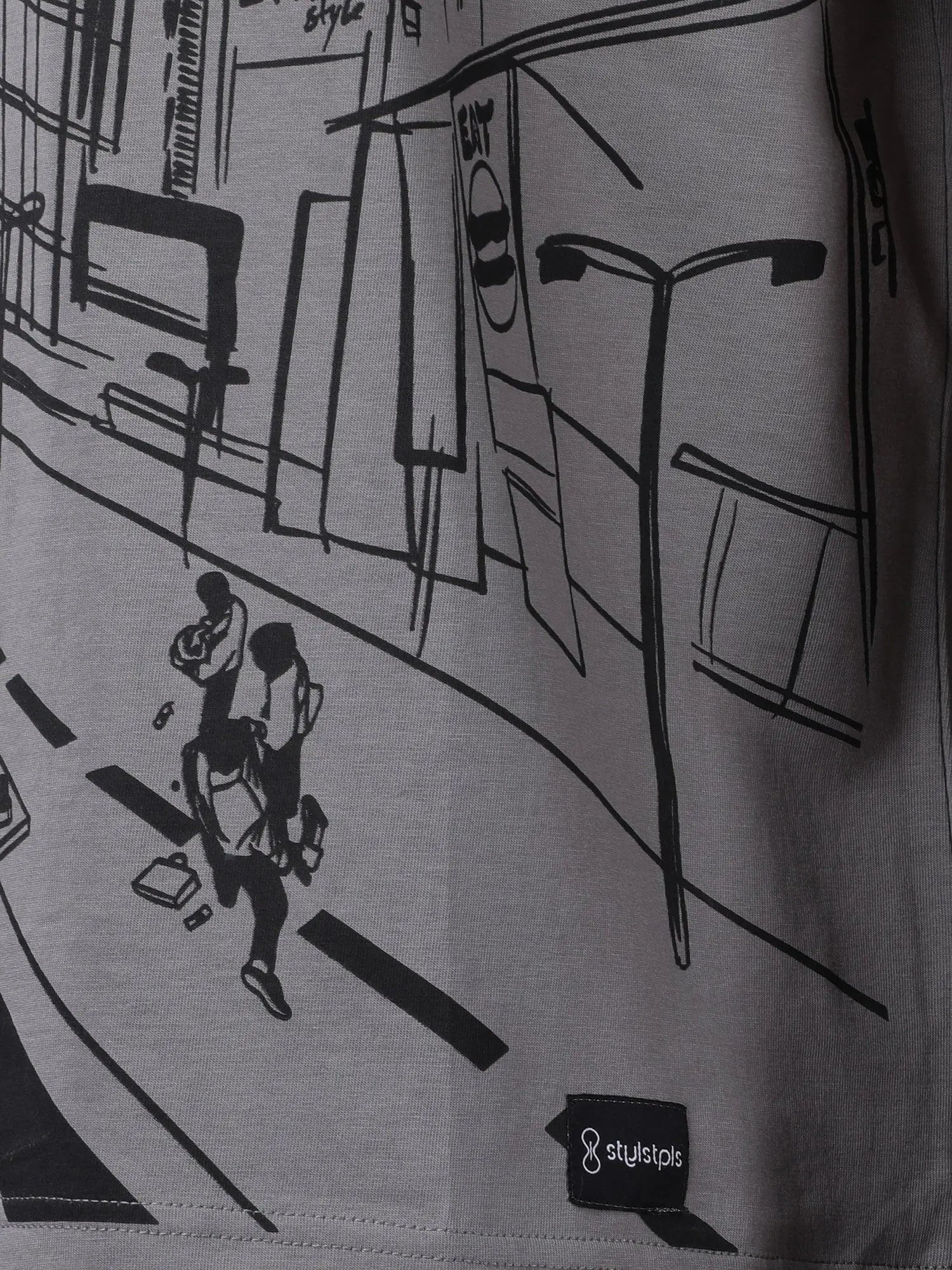 Stylstpls trendy statement oversized t-shirt with graphic street art design in gray