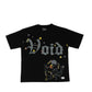 Stylstpls trendy streetwear black t-shirt featuring bold 'Void' graphic and floral designs