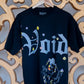 Stylstpls trendy streetwear black t-shirt featuring 'Void' graphic with floral designs